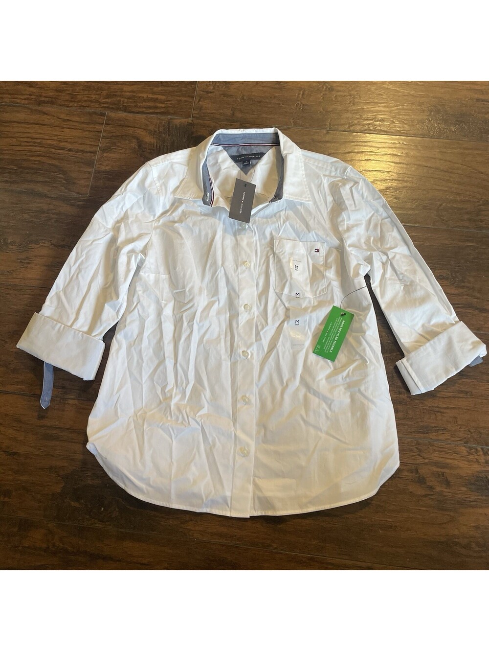 Tommy Hilfiger Men's White Button Down Shirt Size Medium Swiss Tabs on Sleeve